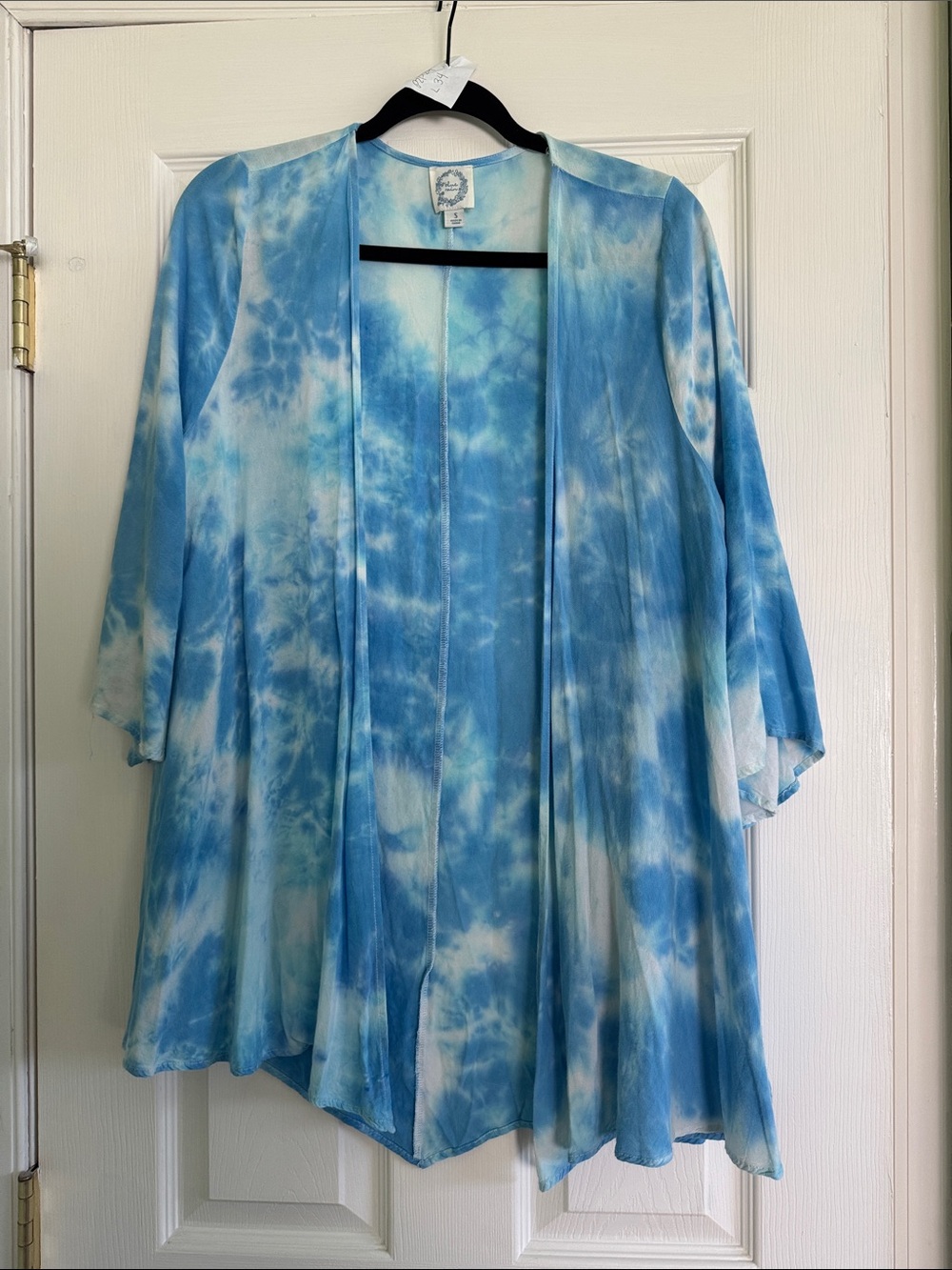 Blue Rain open front cardigan blue & white tie dye S